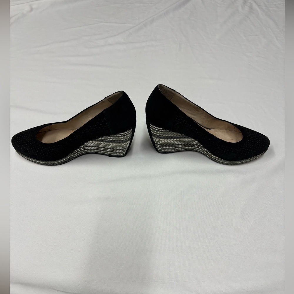 Mascotte Black Perforated Suede Wedge Pumps - Size 40 (US 9-9.5)
